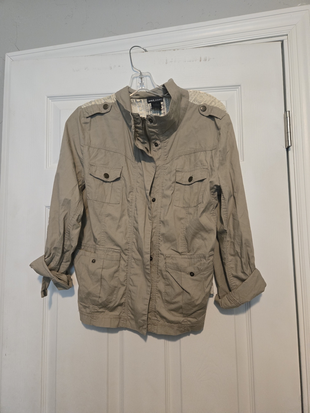 Wet Seal Beige Utility Field Jacket with Epaulets